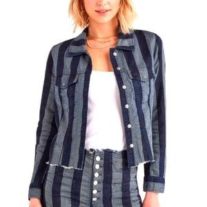 NWT 7 FOR ALL MANKIND x MARQUES ALMEIDA Linen Cotton Striped Denim Crop Jacket